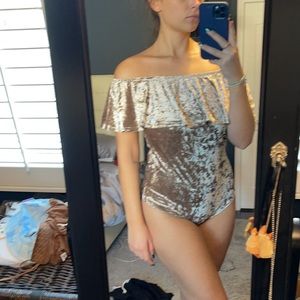 Champagne colored velvet leotard